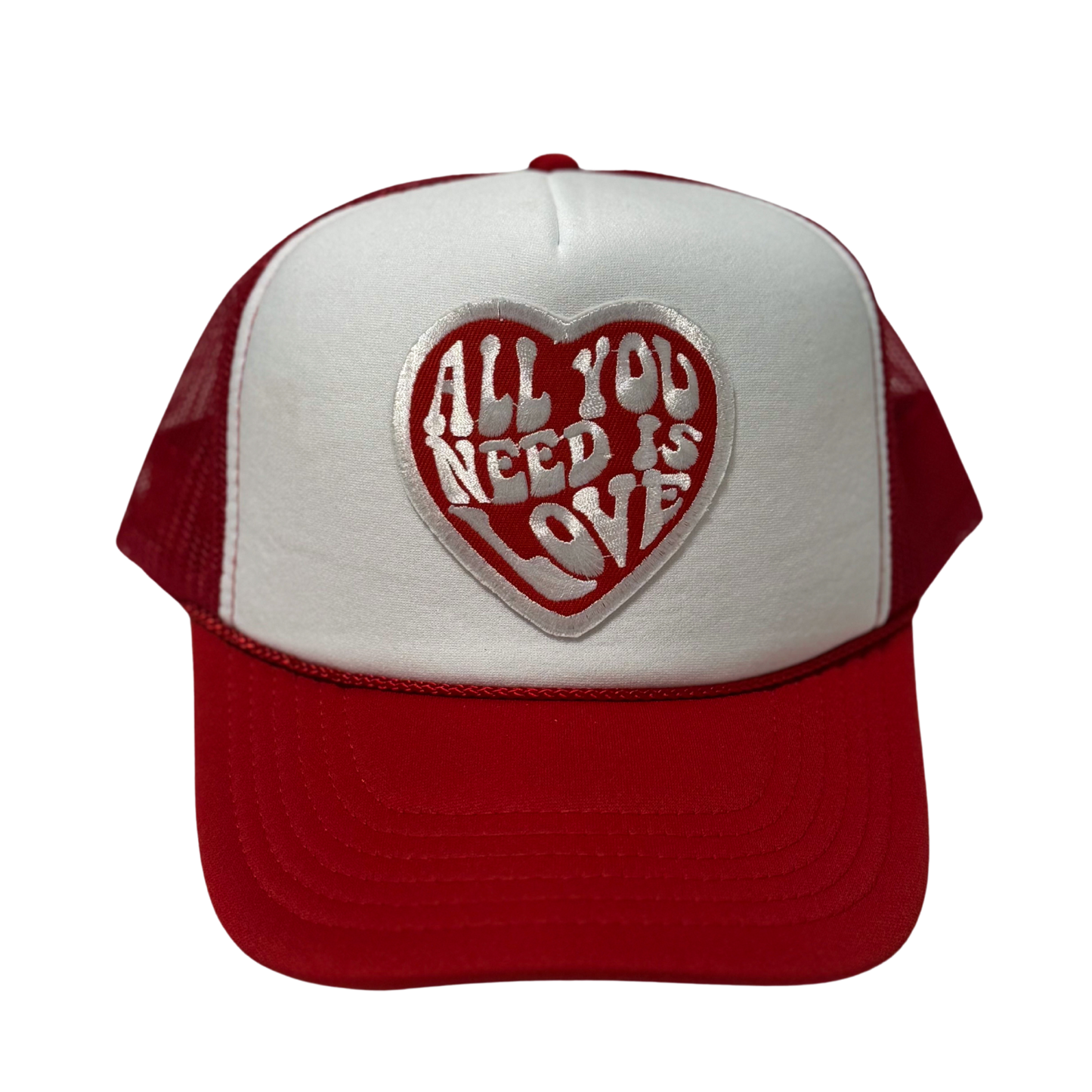 Red with White Front All You Need is Love Trucker