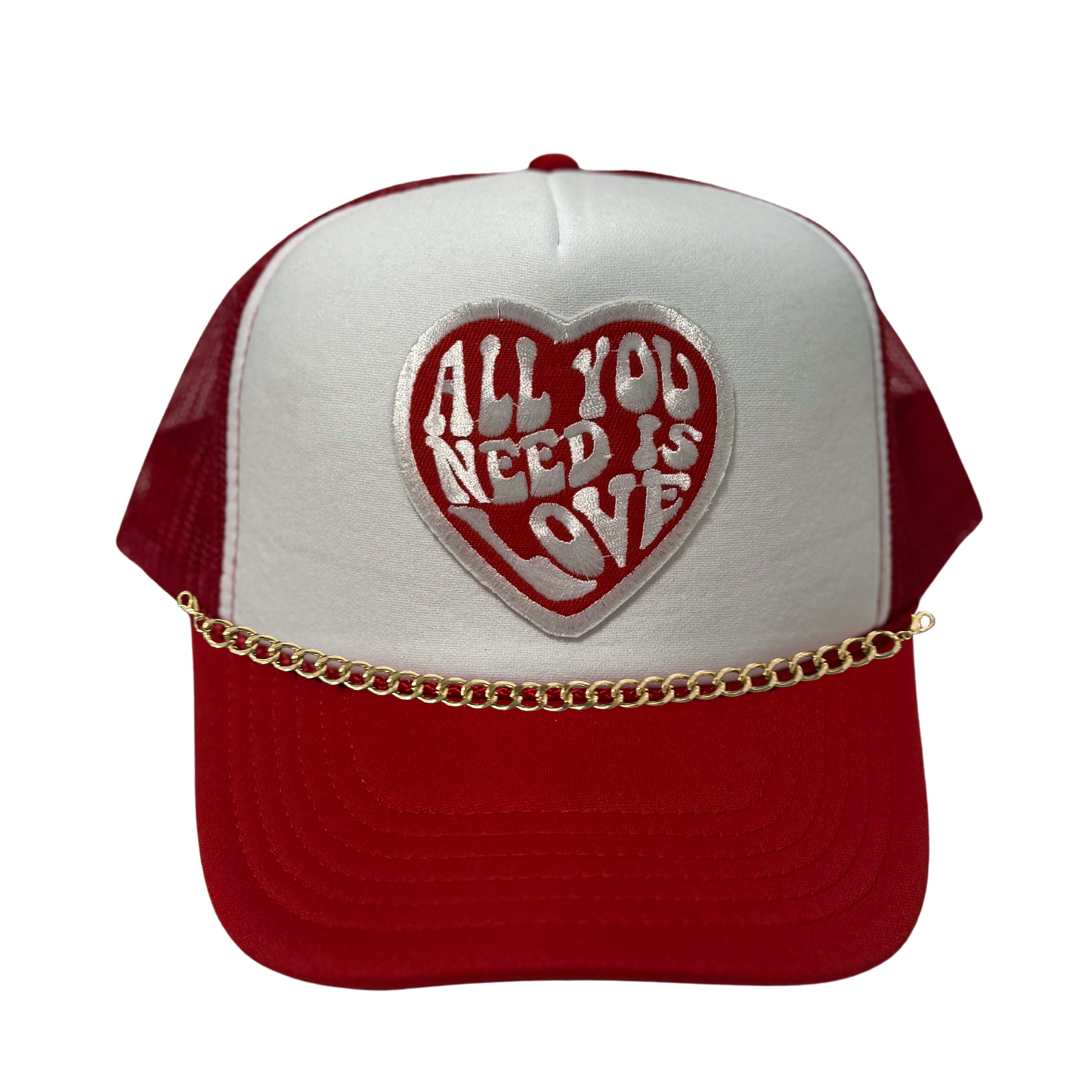Red with White Front All You Need is Love Trucker