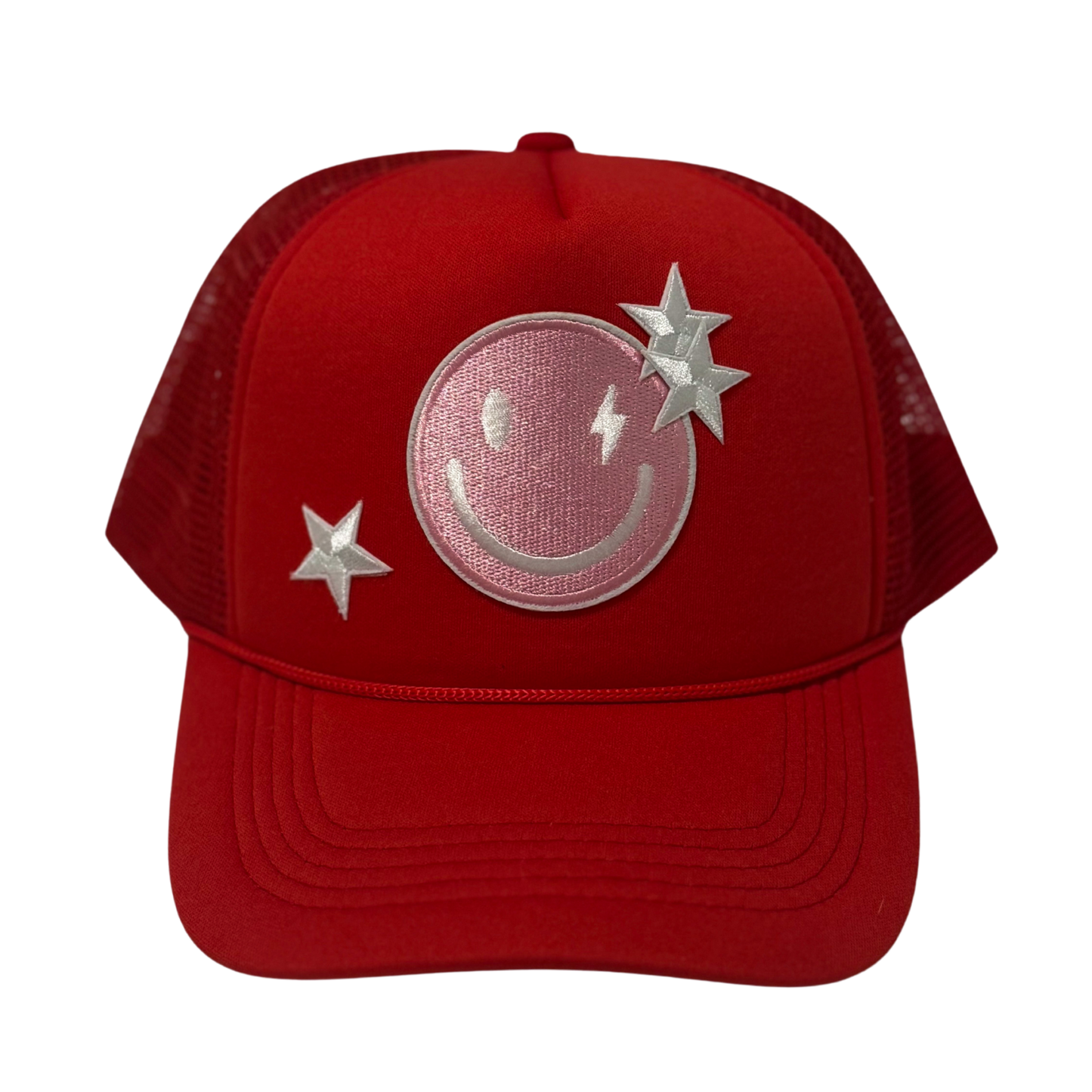 Red with Smiley and White Stars Trucker