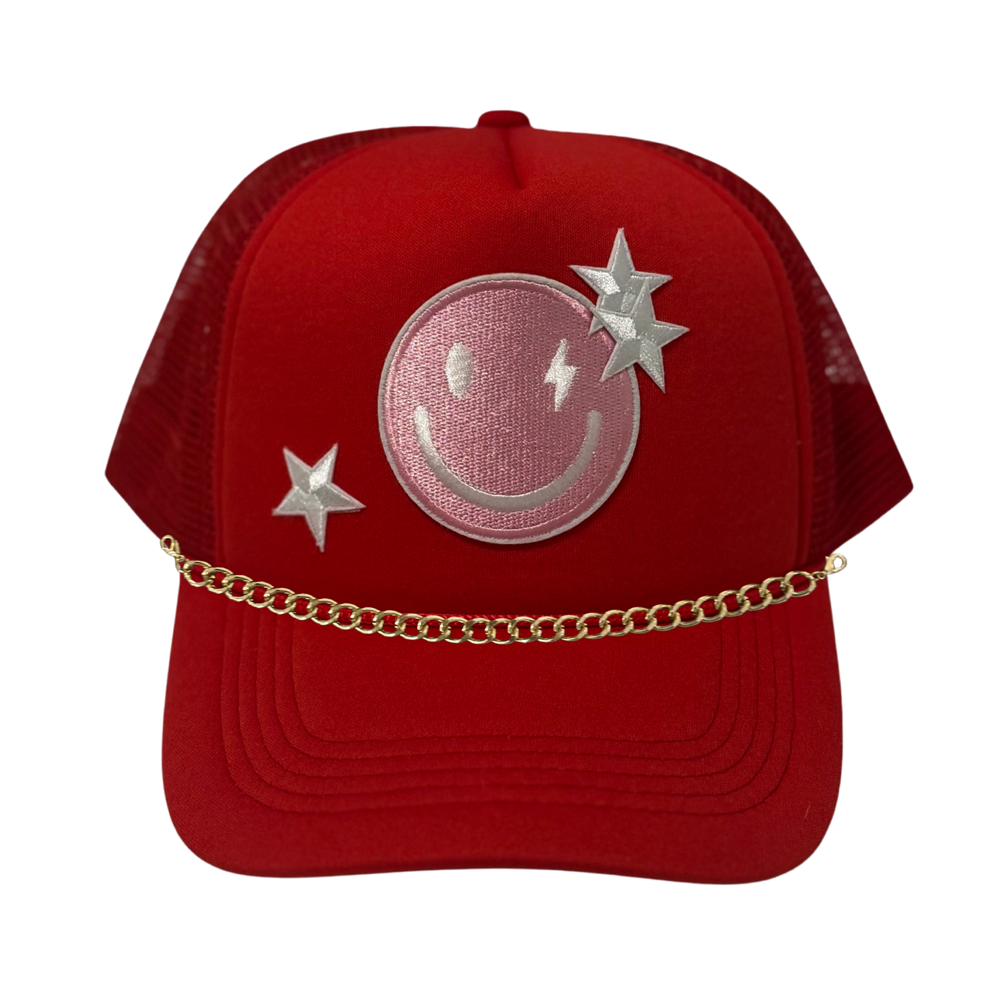 Red with Smiley and White Stars Trucker