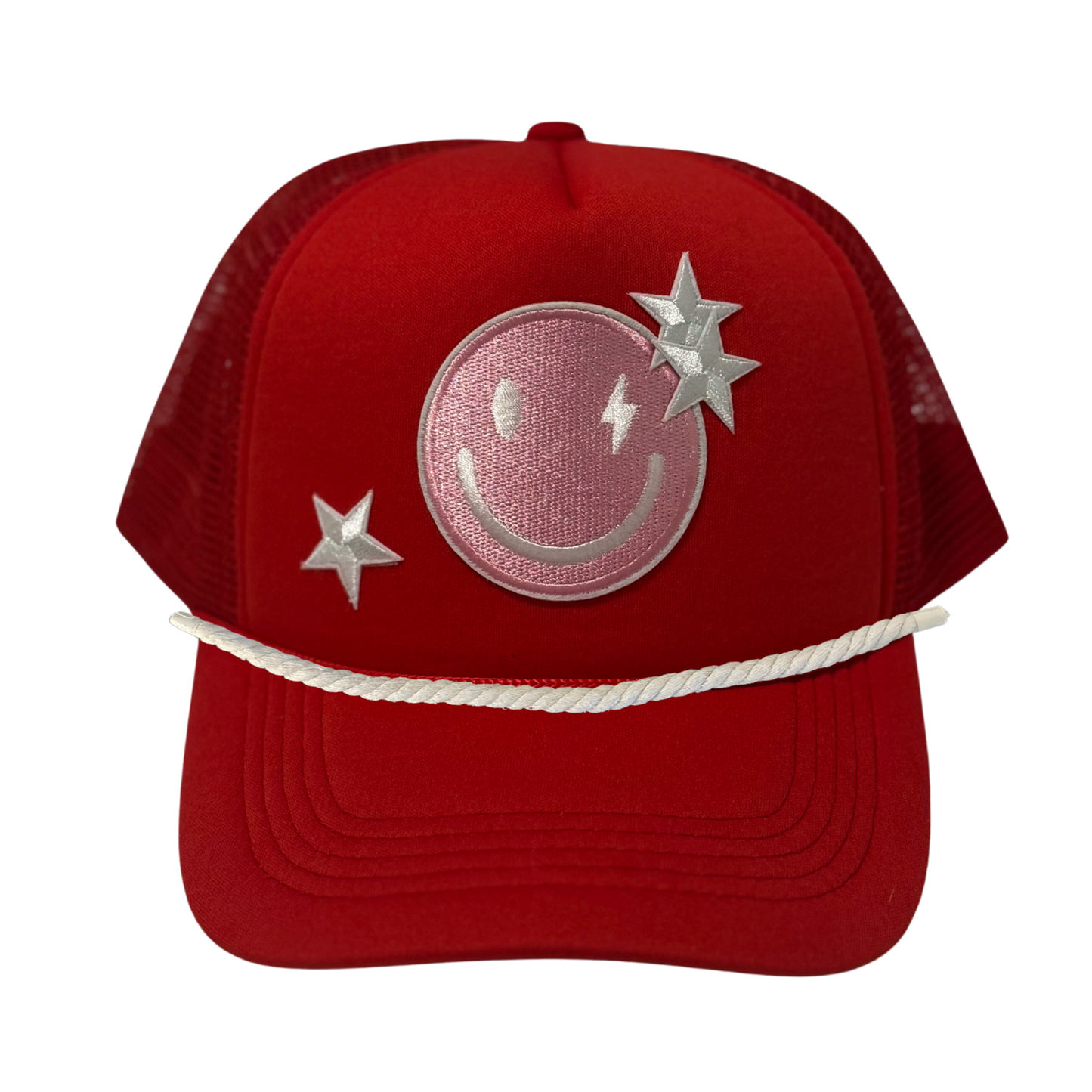 Red with Smiley and White Stars Trucker