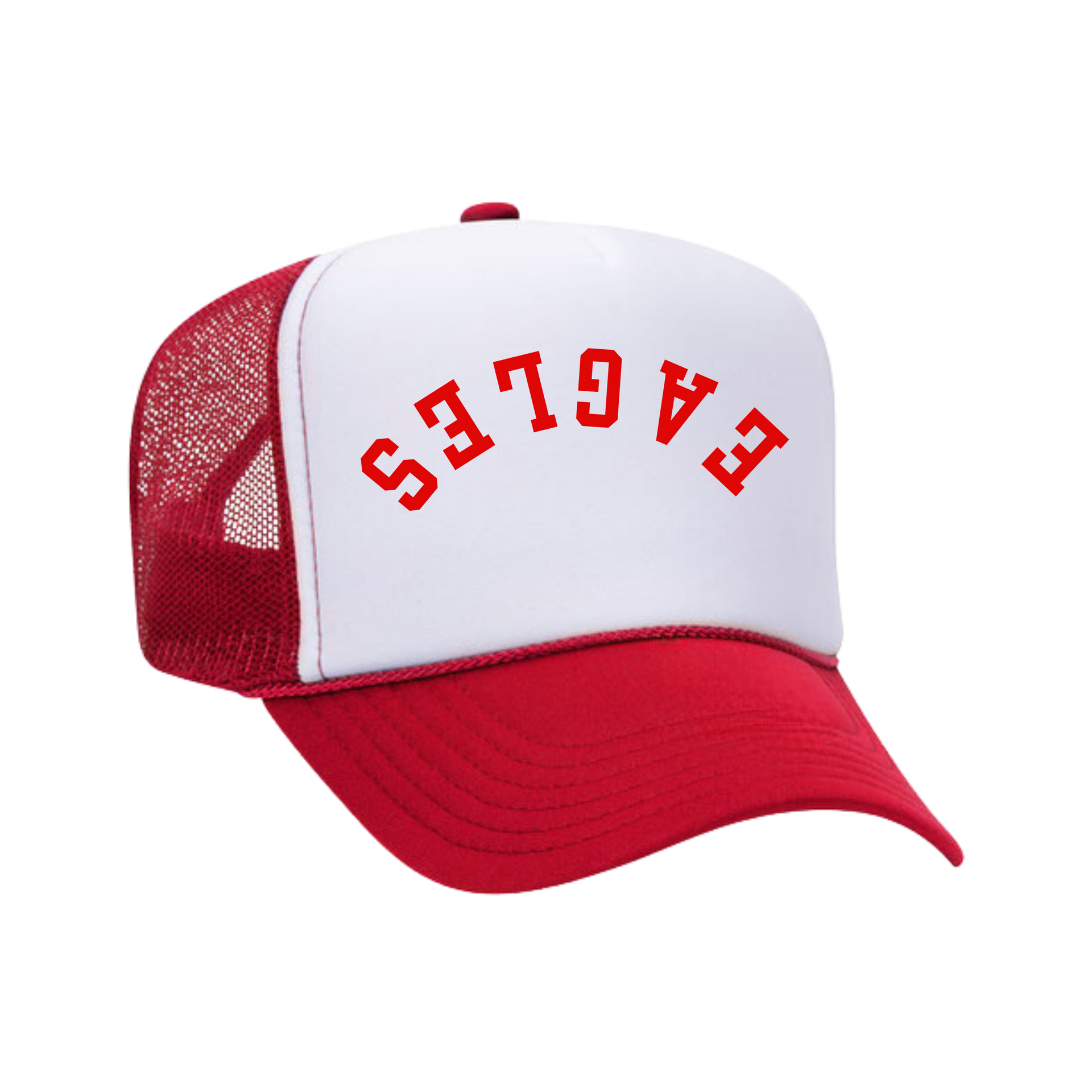 Upside Down Eagles Embroidered Red White Foam Mesh Hats Off