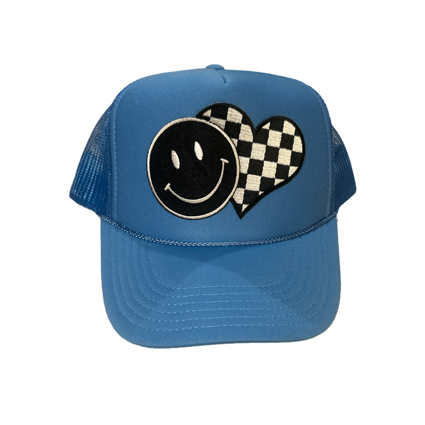 Blue Checkered Smiley Trucker