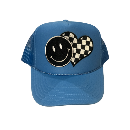 Blue Checkered Smiley Trucker