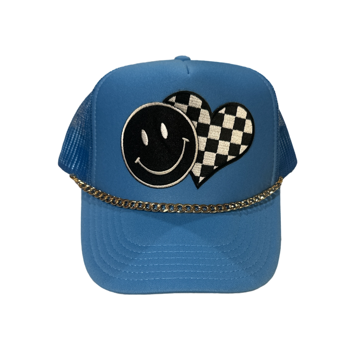 Blue Checkered Smiley Trucker