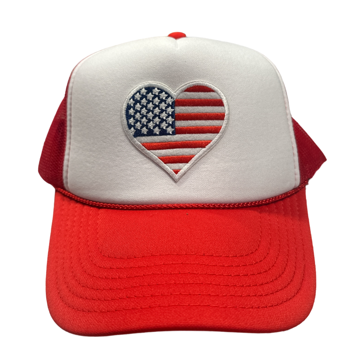 Red + White Flag Heart Trucker