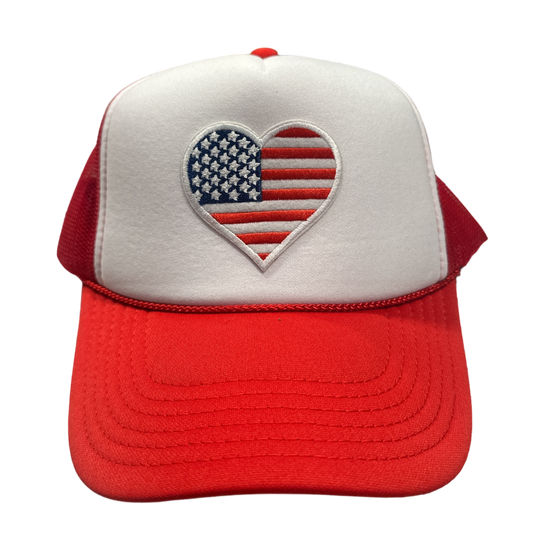 Red + White Flag Heart Trucker