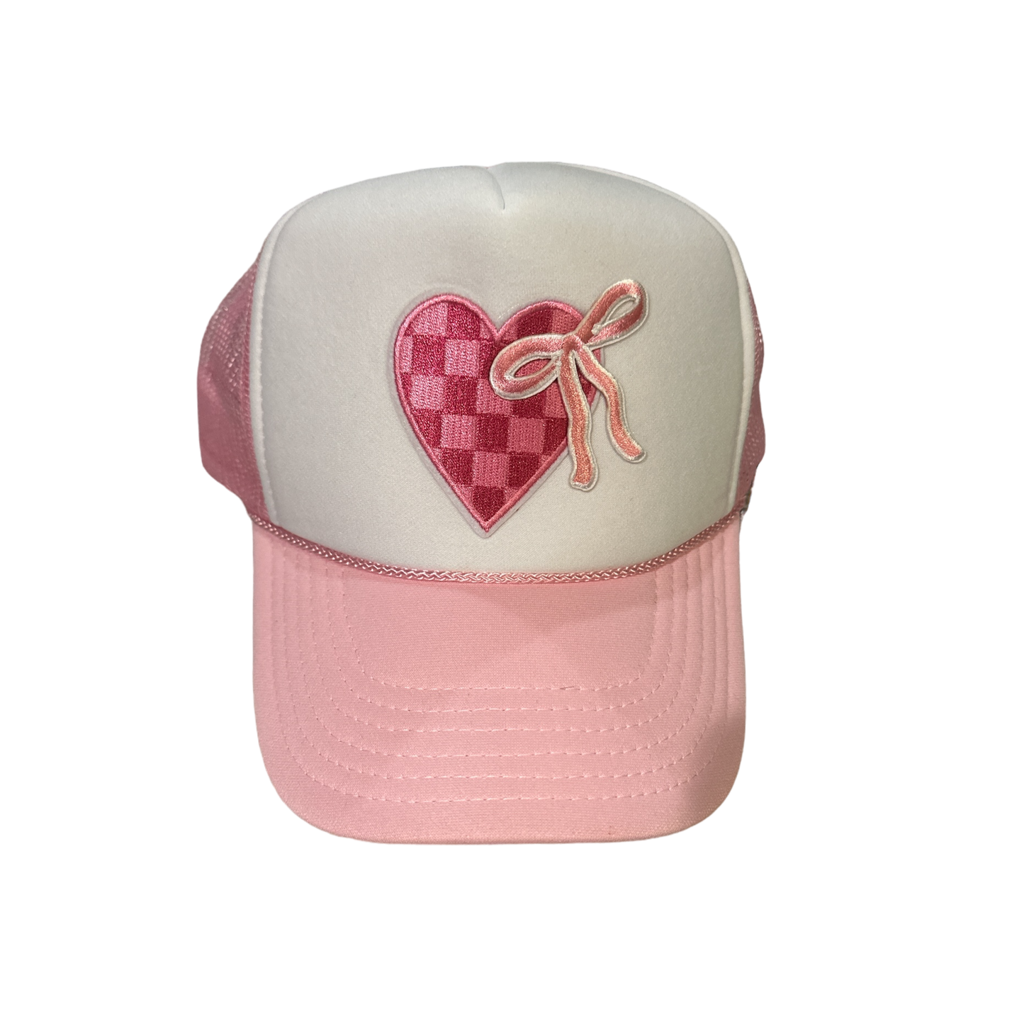 Pink + White Checkered Bow Trucker