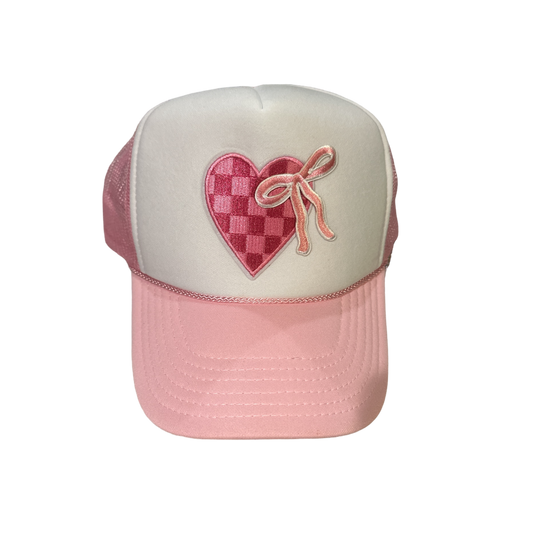 Pink + White Checkered Bow Trucker