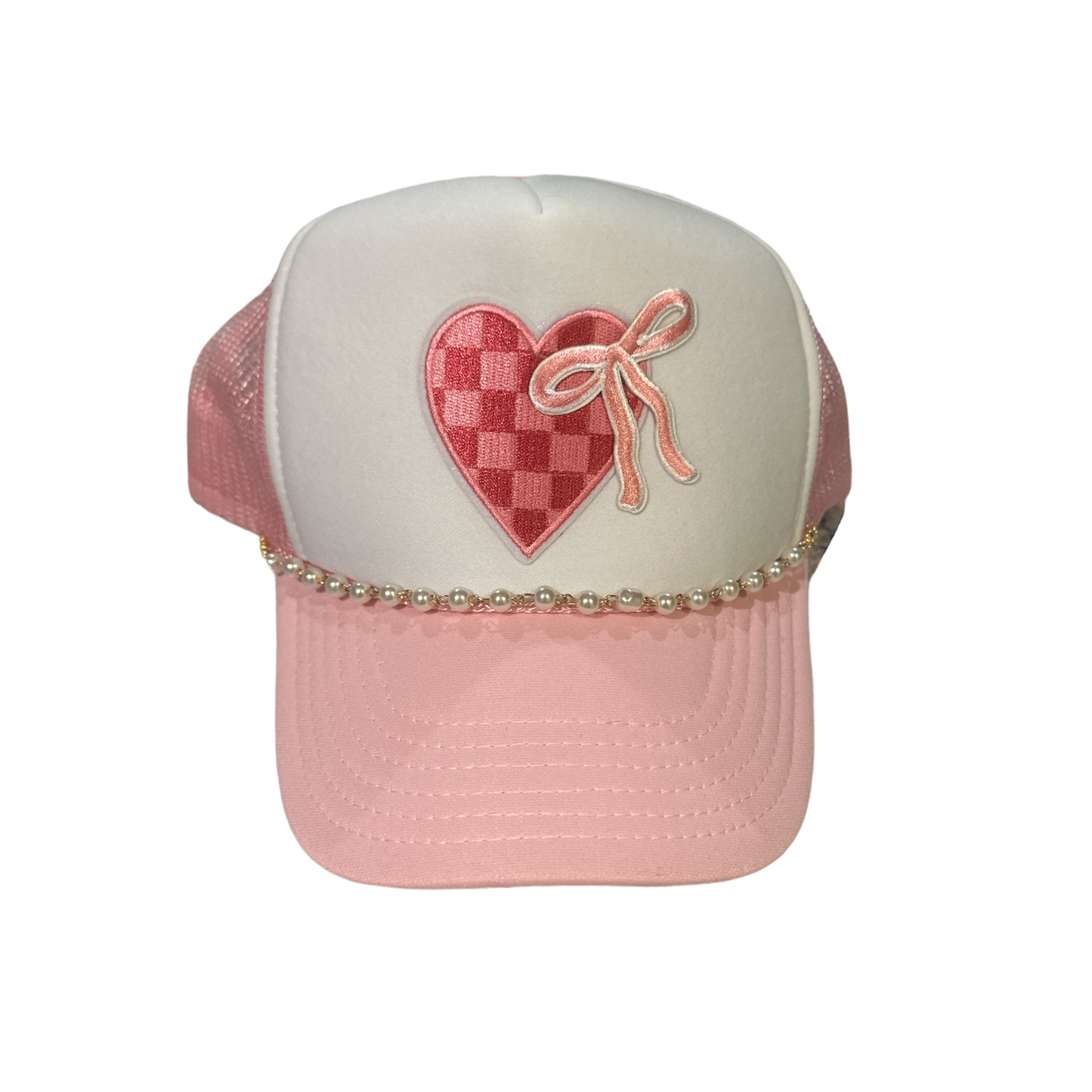 Pink + White Checkered Bow Trucker